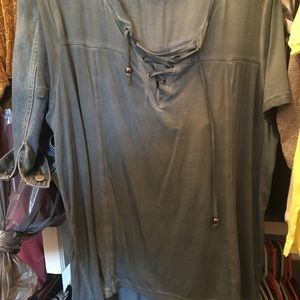 cute blue, lace up top